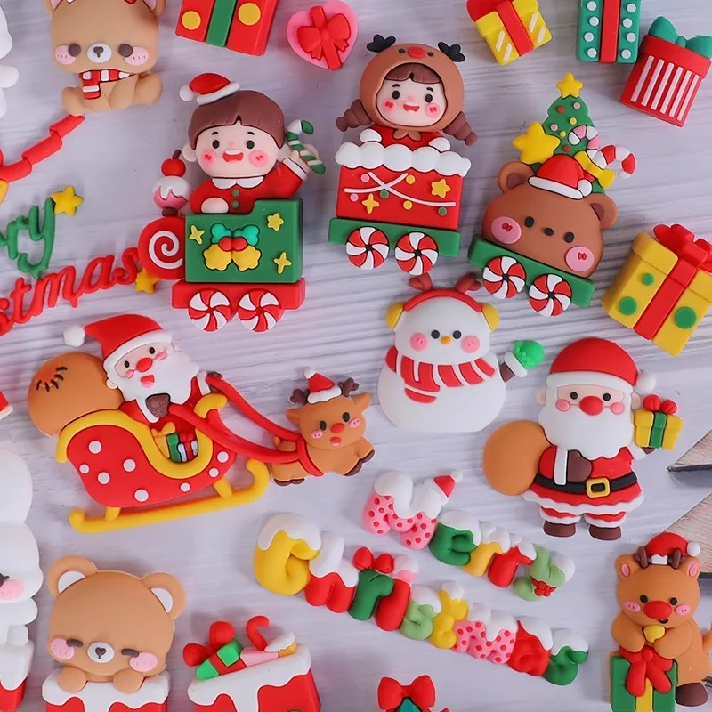 2024 Christmas Cake Decorations New Year Bear Bunny Train Cake Toppers Santa Claus Elk  Merry Christmas Cupcake Toppers Navidad