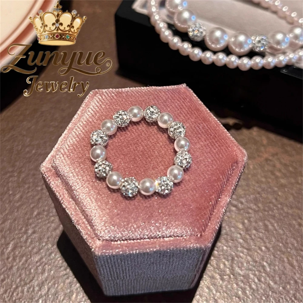 

Rose Pearl Ring Is Designed With A Light Luxury And High-End Feel Elastic Rope Is Adjustable Fashion Jewelry Exquisite Charms