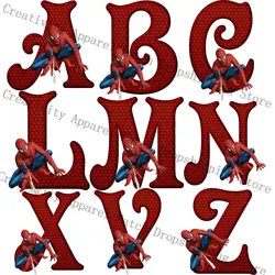 Parches de planchado de Marvel Spiderman en la ropa, letras en inglés, Parche de transferencia de calor, pegatina, accesorio de camiseta DIY, regalo de cumpleaños para niños