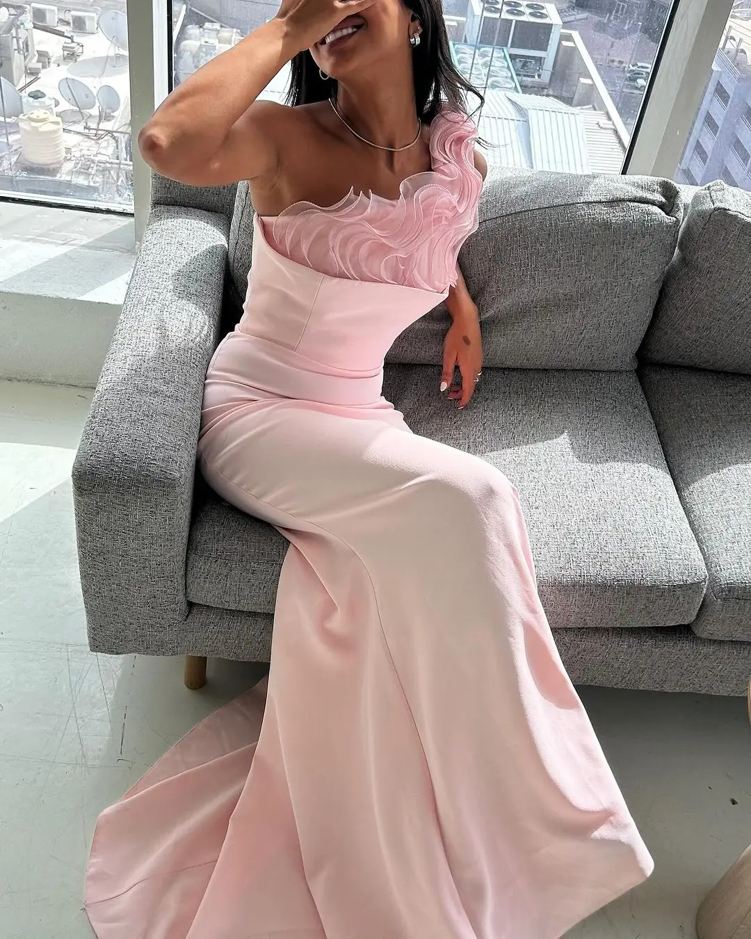 Scoggins فساتين سهرة Mermaid One-Shoulder Wedding Party Dress Floor-Length Chiffon Formal Occasion Dresses Prom Dress Vestidos