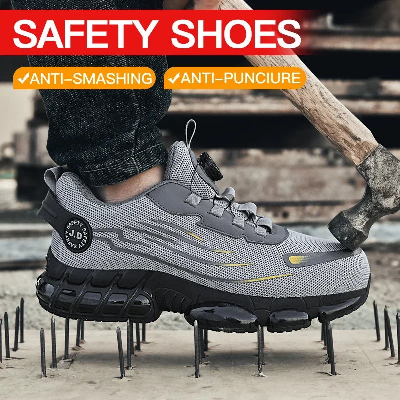

New Safety Shoes for Men Rotary Button Anti-impact and Anti-piercing Work Shoes, Fashionable Men's Sports Shoes, and Safety Pro