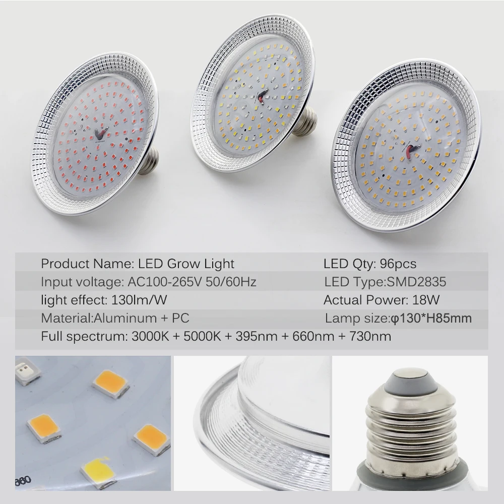 E27 18 واط الطيف الكامل LED تنمو ضوء Sunlike Phytolamp لمبة للنباتات زهرة الدفيئة خيمة المائية