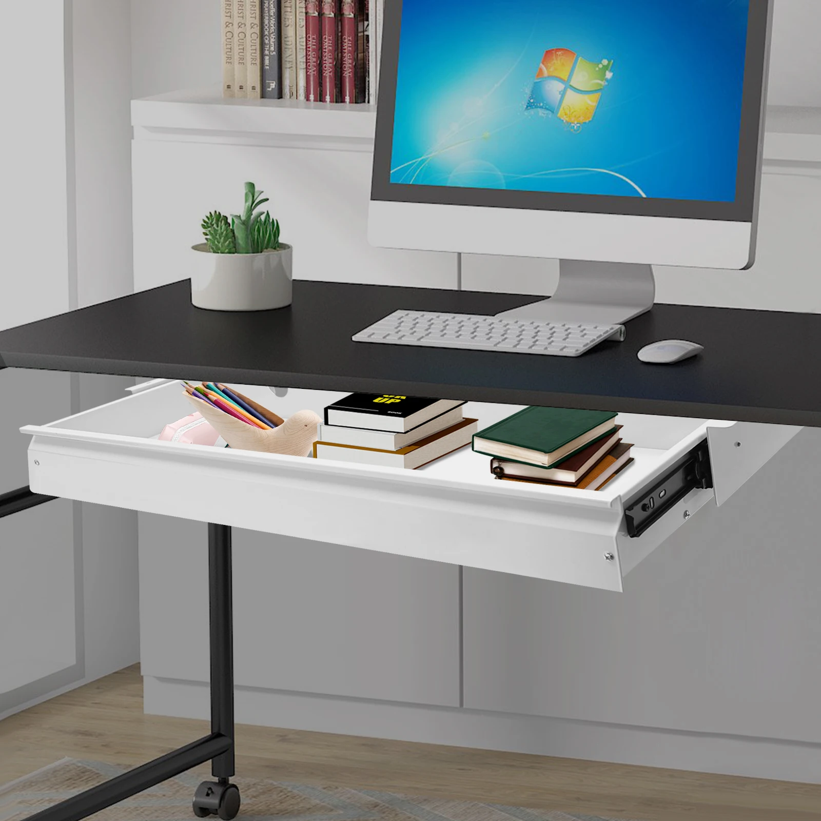 

4,5 кг выдвижной выдвижной ящик под столом, органайзер для хранения ящика 45,72*35,56 см, железо-белый прямоугольный