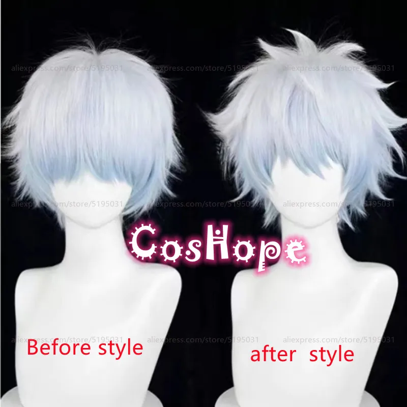 Sakata Gintoki Cosplay Wig 30cm Short Silver Blue Gradient Wig Cosplay Anime Cosplay Wigs Heat Resistant Synthetic Wigs