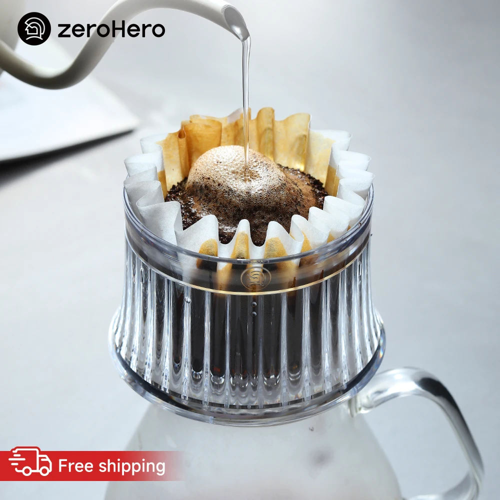 zeroHero PCTG Flat Bottom Coffee Dripper Variable Flow 3 Brew Modes Double Wall Heat Insulated Pour Over Brewer for Home Camping