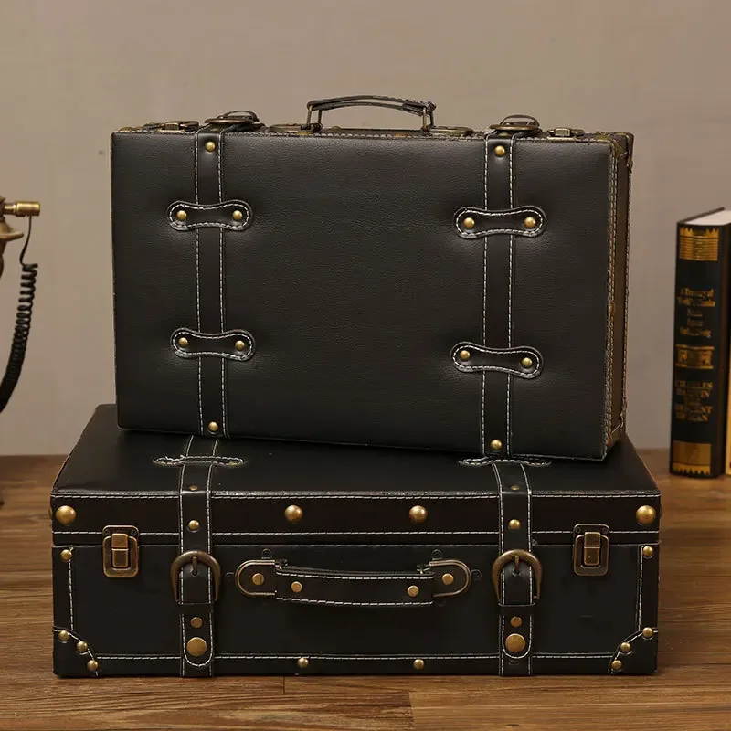 Vintage Carrying Suitcase, Leather Handle Storage Box, Lock Closure Luggage, Large Capacity Travel Case for Elegant Storage