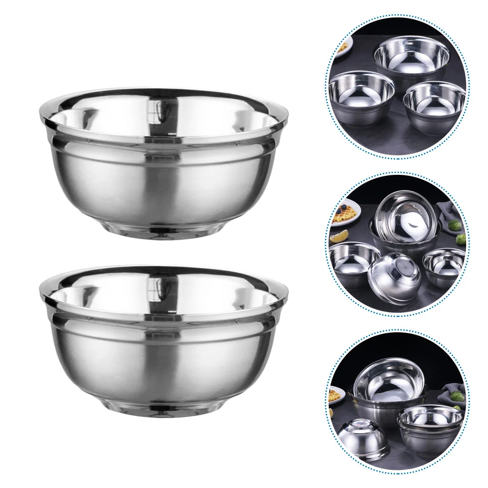 

2 Pcs Stainless Steel Bowl Noodle Bowls Heat Resistant Food Holders Soup Serving Double Layer Small Pasta