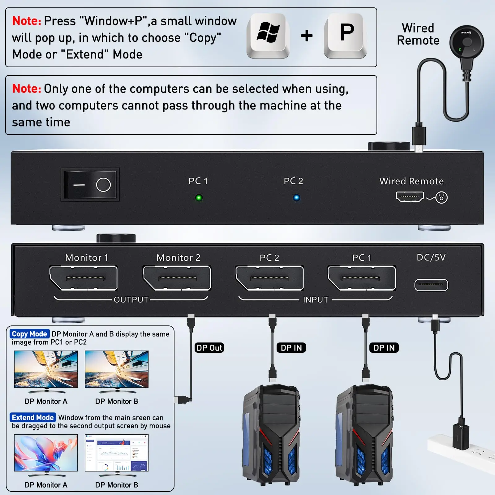 Imagem -02 - Displayport Switch Splitter 1.4 Mst Hub Dp1.4 Switcher Box em Out Suporta 4k Compatível com Desktop e Laptop