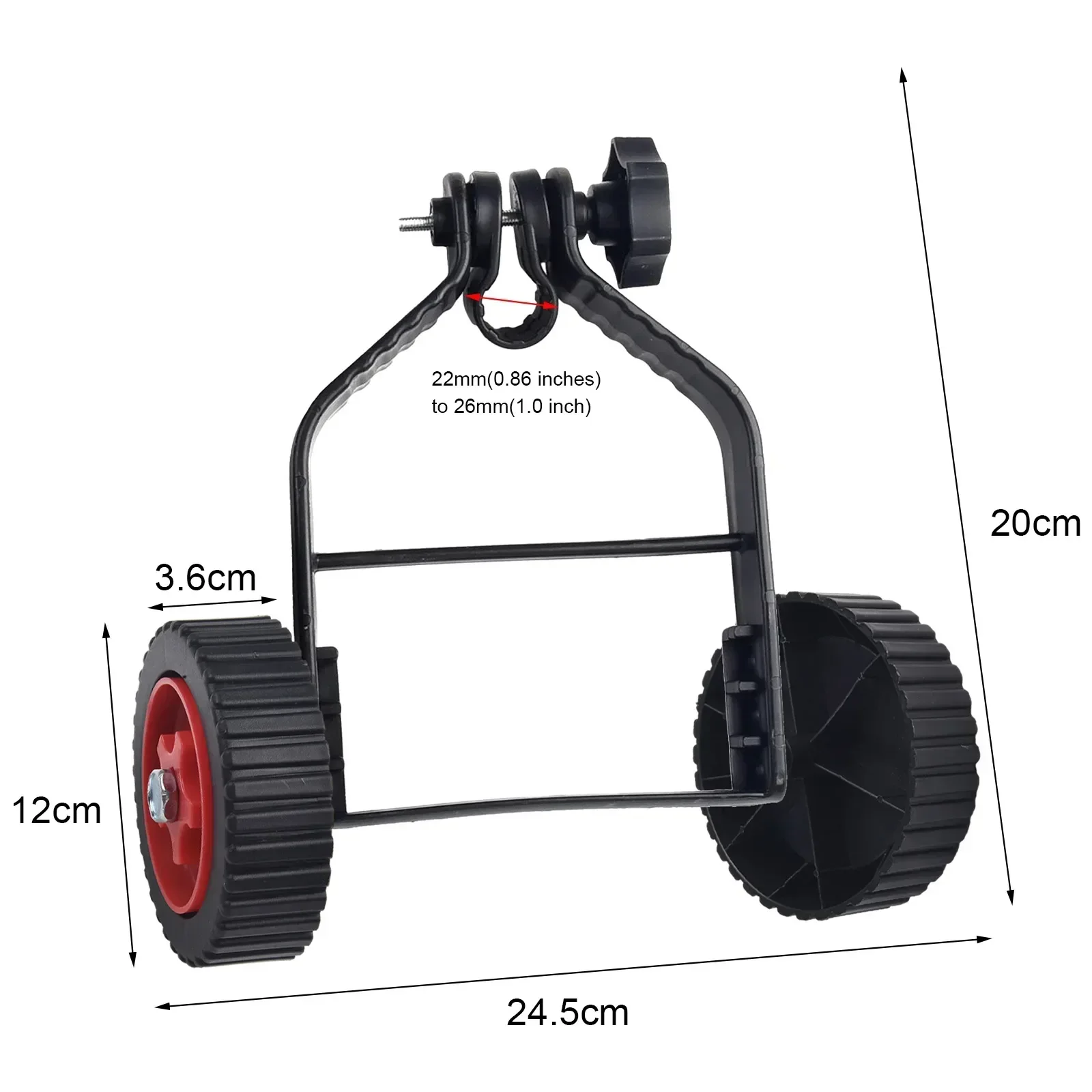 Juego de ruedas de 24,5x20cm, cortacésped negro, soporte ajustable para Facers de eje recto, cortadoras de césped, 1 unidad