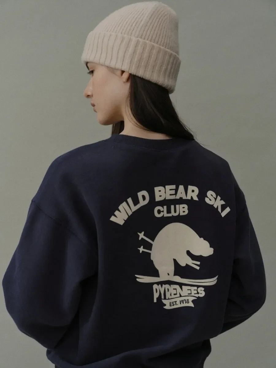 Sweat-shirt à manches longues pour femmes, style Preppy, ours mignon, Design de mode russe, pull ample surdimensionné, chemises marine, automne