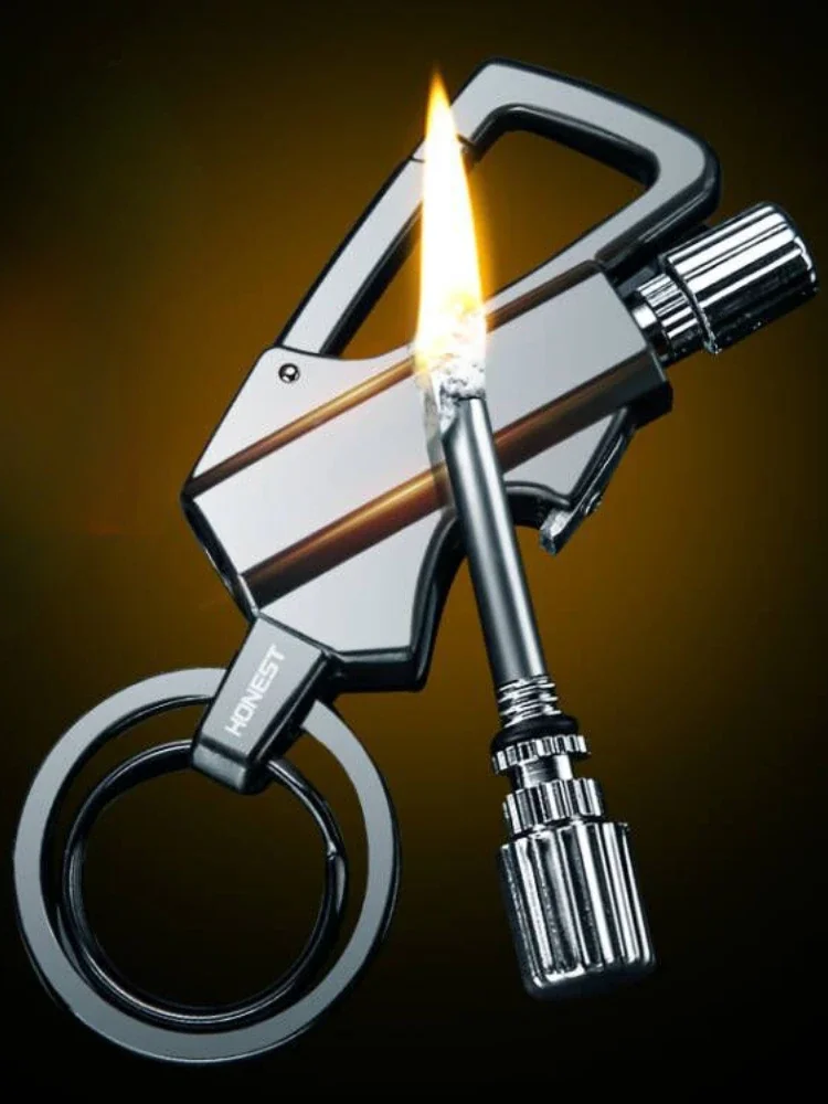 Porte-clés multifonctionnel portable d'extérieur, briquet à essence, en métal, outil d'allumage pour le camping, gadget pour homme