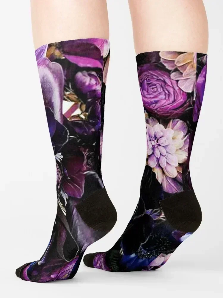 Purple Flowers Socks sheer Lots winter thermal Running Socks Men Women's