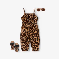 PatPat Toddler Girl Leopard Print Bowknot Design Slip Jumpsuits Suitable for Summer Season Perfect for Outings and Daily Wear