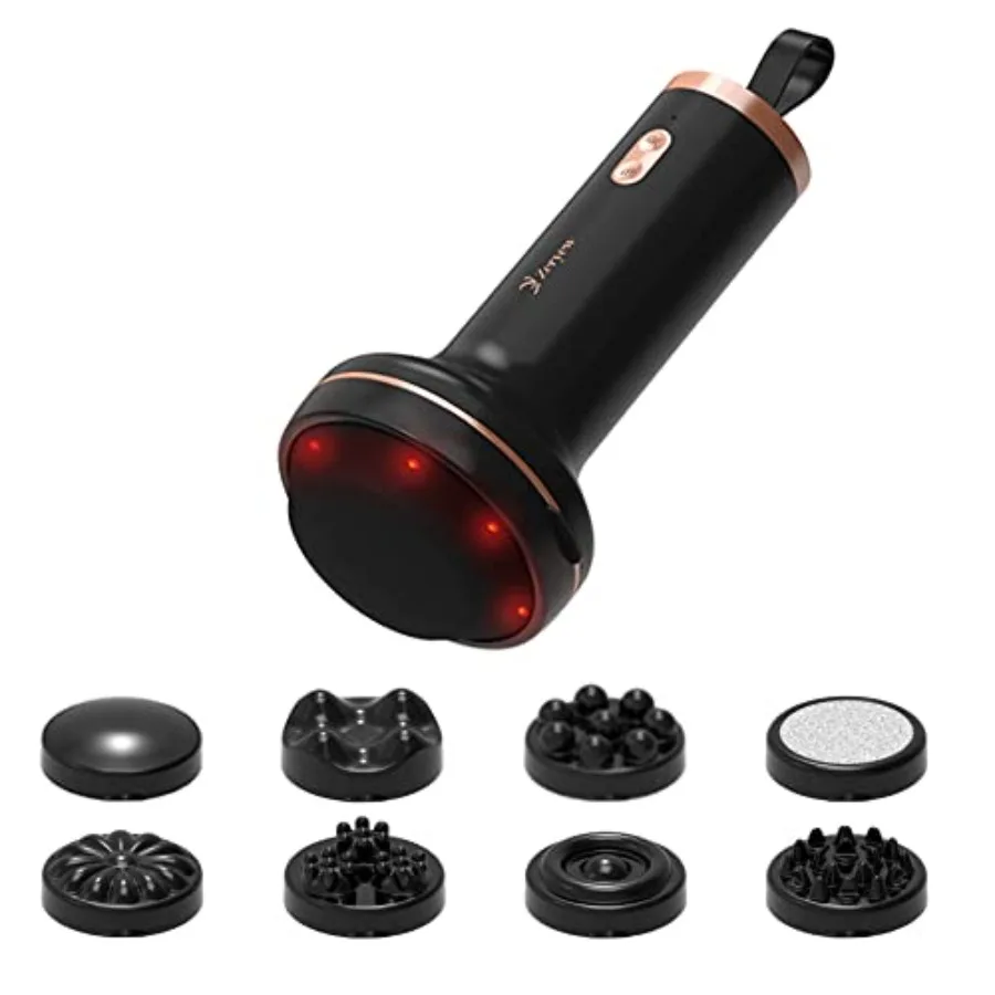 

Handheld cellulite massager for home use, ABS plastic body in black, rechargeable cordless design with 8 massage heads and 2 me