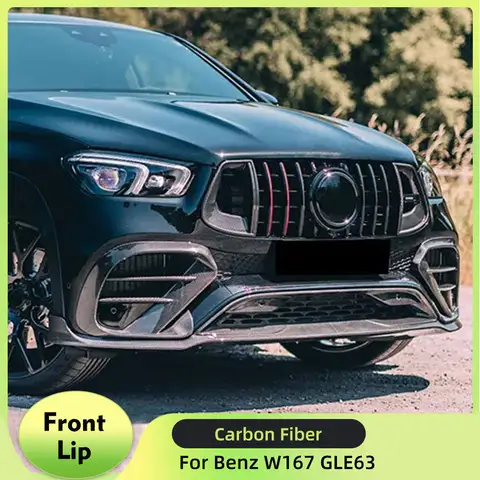 메르세데스 벤츠 GLE 클래스 W167 C167 GLE450 GLE53 GLE63 AMG 2020-2022 탄소 섬유 앞 립 가드 용 자동차 앞 범퍼 립 스포일러
