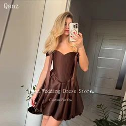 Qanz Modern Sweetheart Prom Dresses Pleat Short Cocktail Dresses Customized Satin Vestidos De Fiesta Elegantes Para Mujer 2024