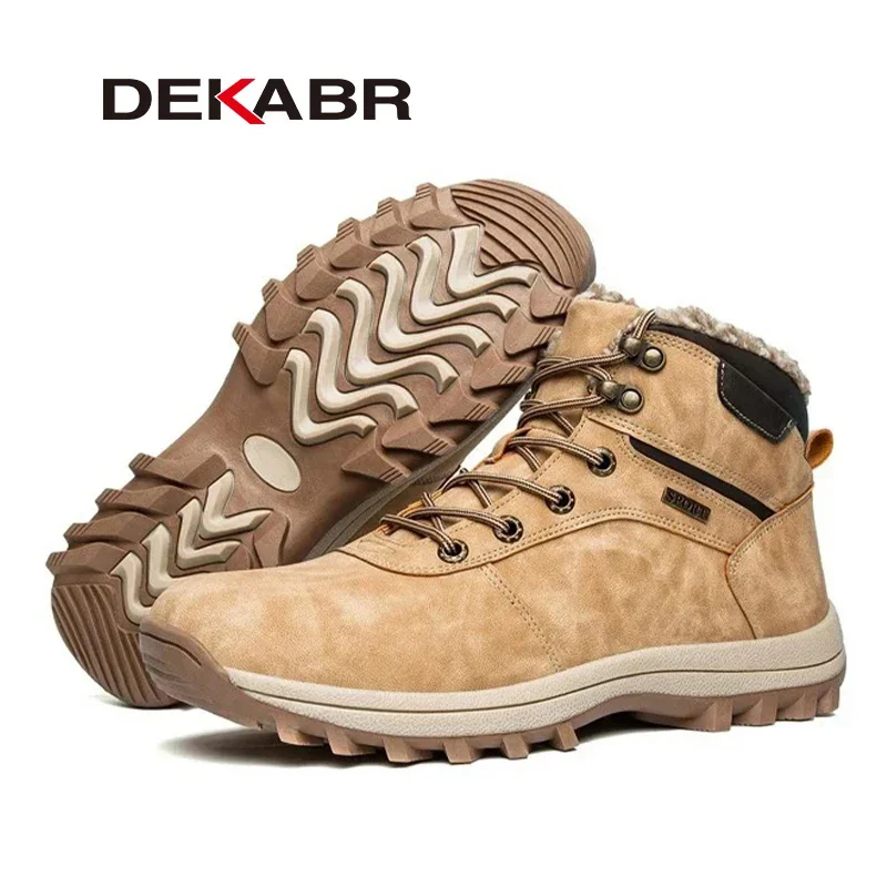 DEKABR-Bota de tornozelo de couro antiderrapante masculina, impermeável, luxuoso, quente, top alto, sapatos de trabalho, inverno, 39-48