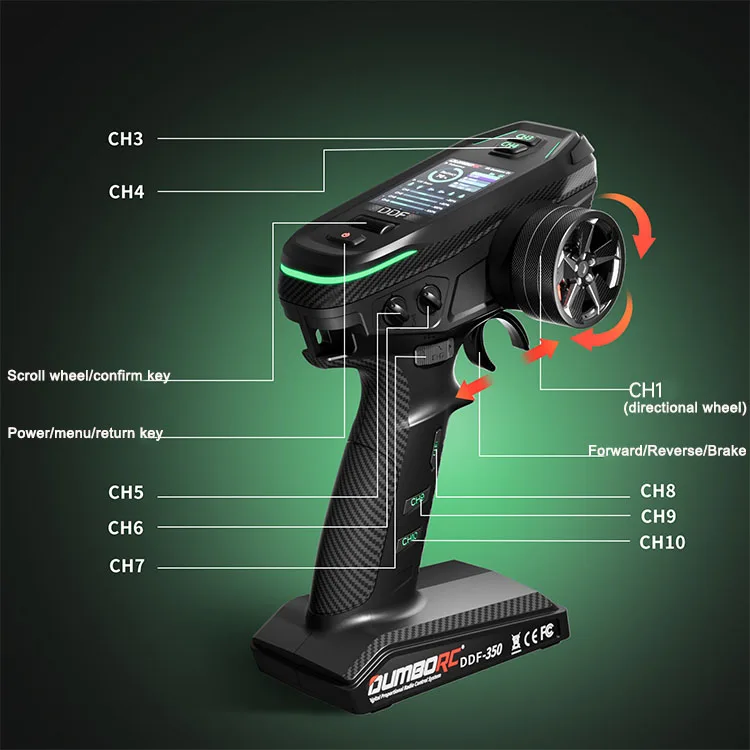 DUMBORC DDF-350 10CH الارسال 2.4G 10 قناة تحكم عن بعد P10F P6DCG الدوران استقبال ل الانجراف سيارة خزان قارب لعبة روبوت