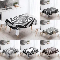 Black and White Geometric Tablecloth Anti-Stain Waterproof Dining Table Home Decor Rectangular Kitchen Fireplace Countertop