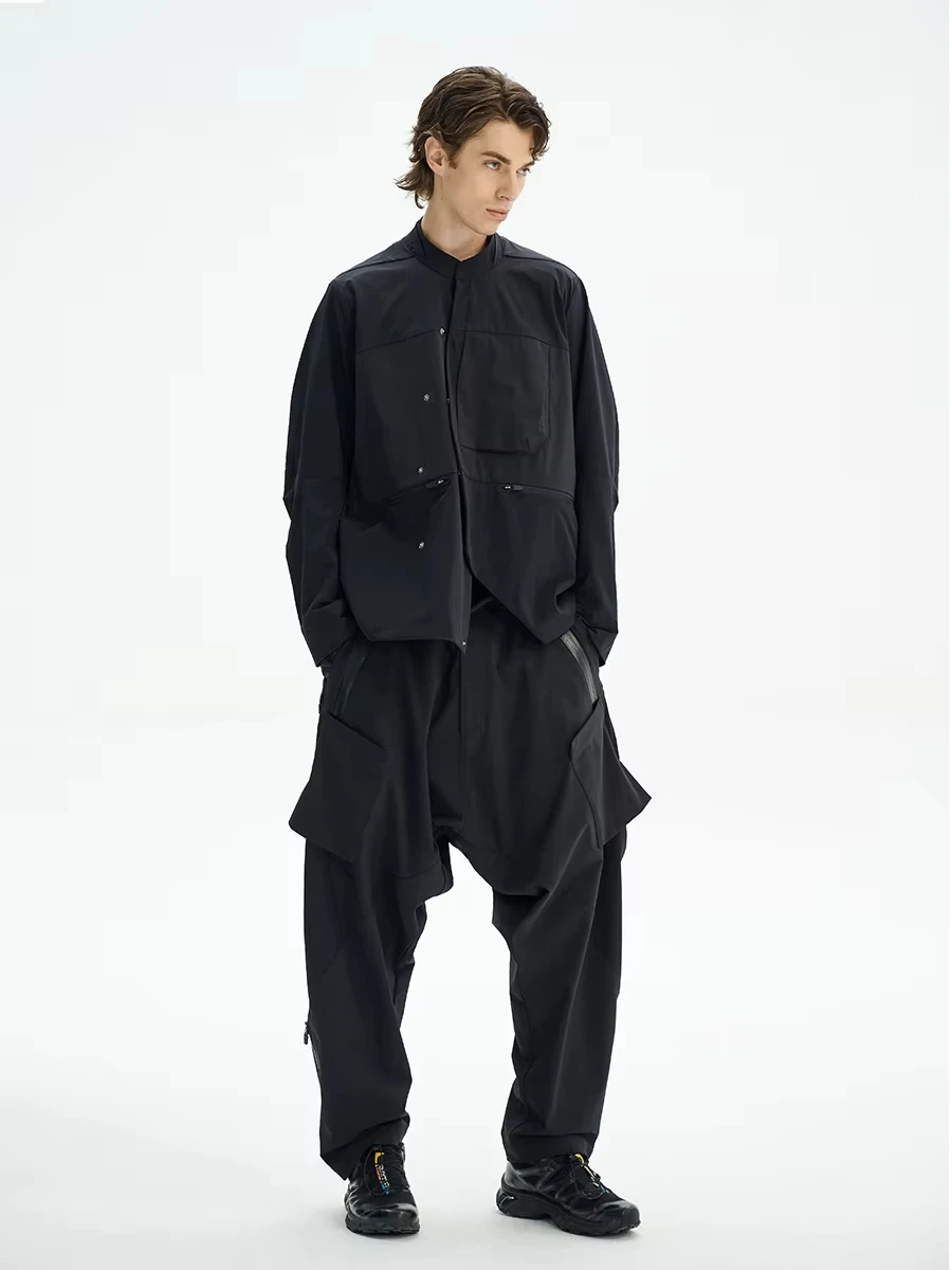 REINDEE LUSION 24SS 0221 وظيفية طاردة للماء تانغ البدلة سترة TECHWEAR جميع الأسود نمط الشارع الشهير #4