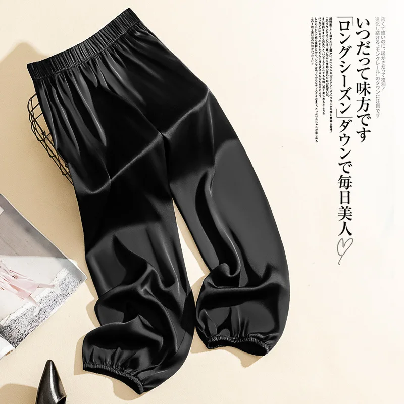 Summer Cool Ice Acetate Silk Bloomers Pants for Women & Men Loose Satin Knickerbockers Green Satin Pants for 150-169cm Tall