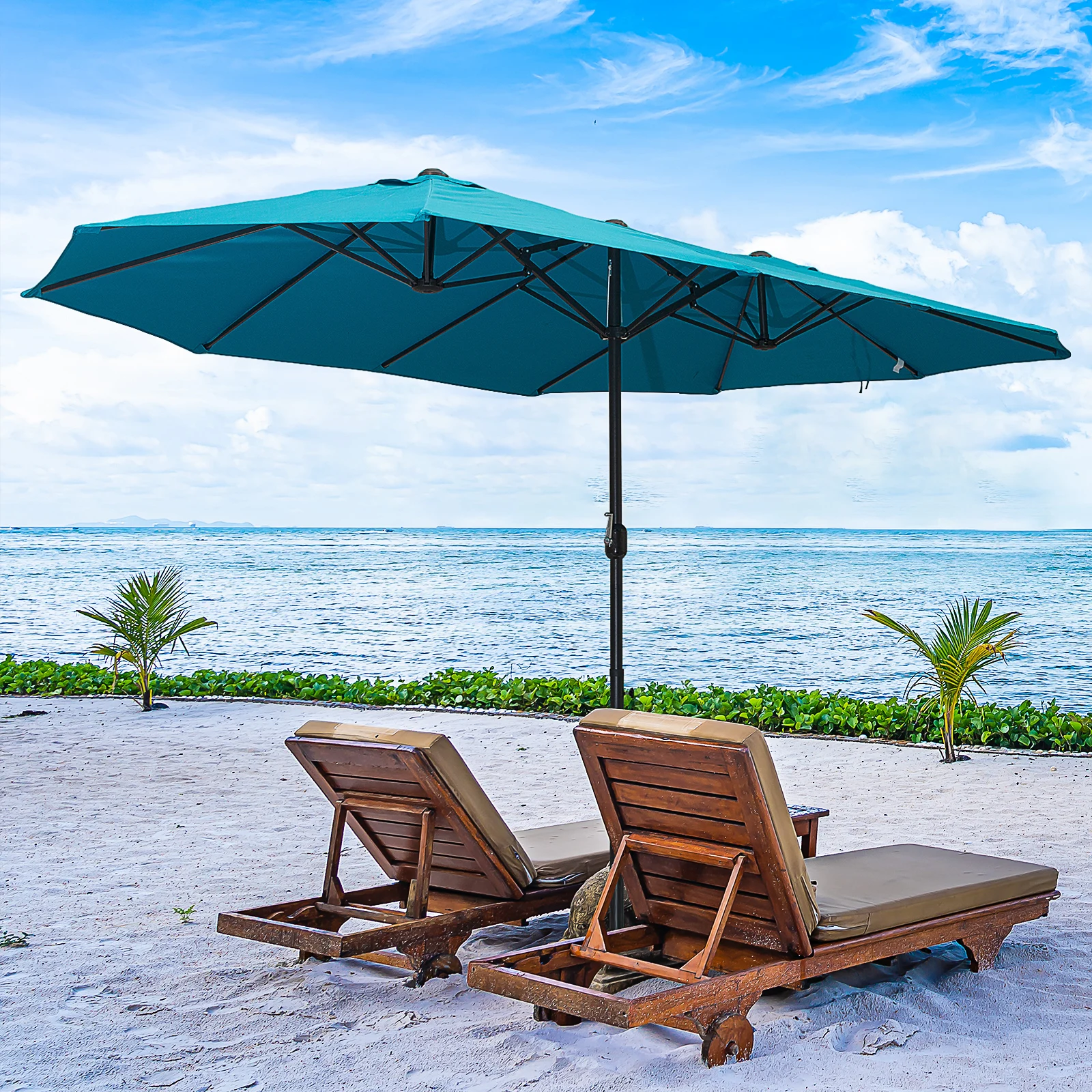 Patio Umbrella 15ft Double-Sided Outdoor Market Extra Large Umbrella with Crank Handle for Deck, Lawn, Backyard and Pool, Blue