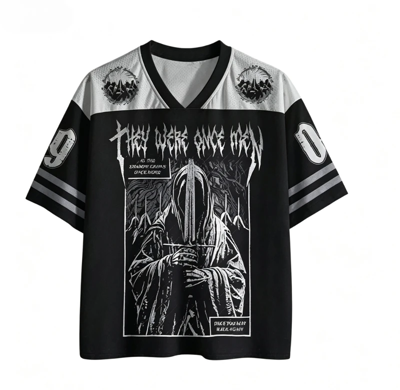 Neutral Gothic V-neck T-shirt 3D printed with death metal style retro streetwear loose T-shirt top
