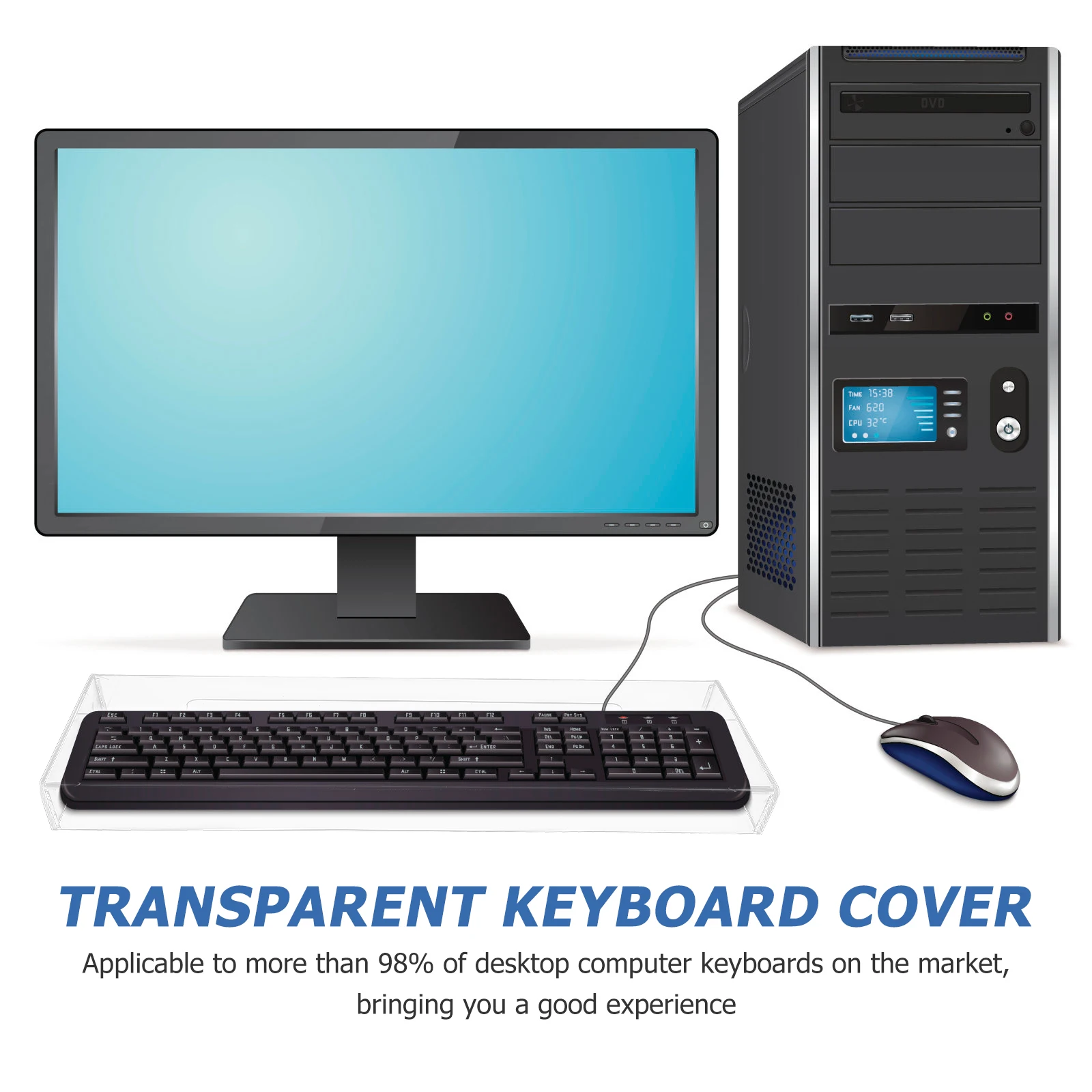 

Transparent Acrylic Keyboard Cover 490x203x60mm Waterproof Dustproof Fits 98% Desktop Keyboards Protector Clear Plastic Case