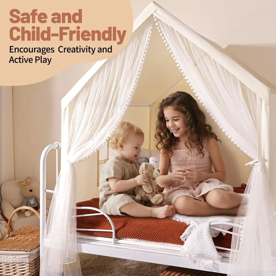Tenda per bambini Tenda da gioco beige con tenda lunga a rete Casetta da gioco grande per interni ed esterni Castello da gioco per casa per ragazze e ragazzi