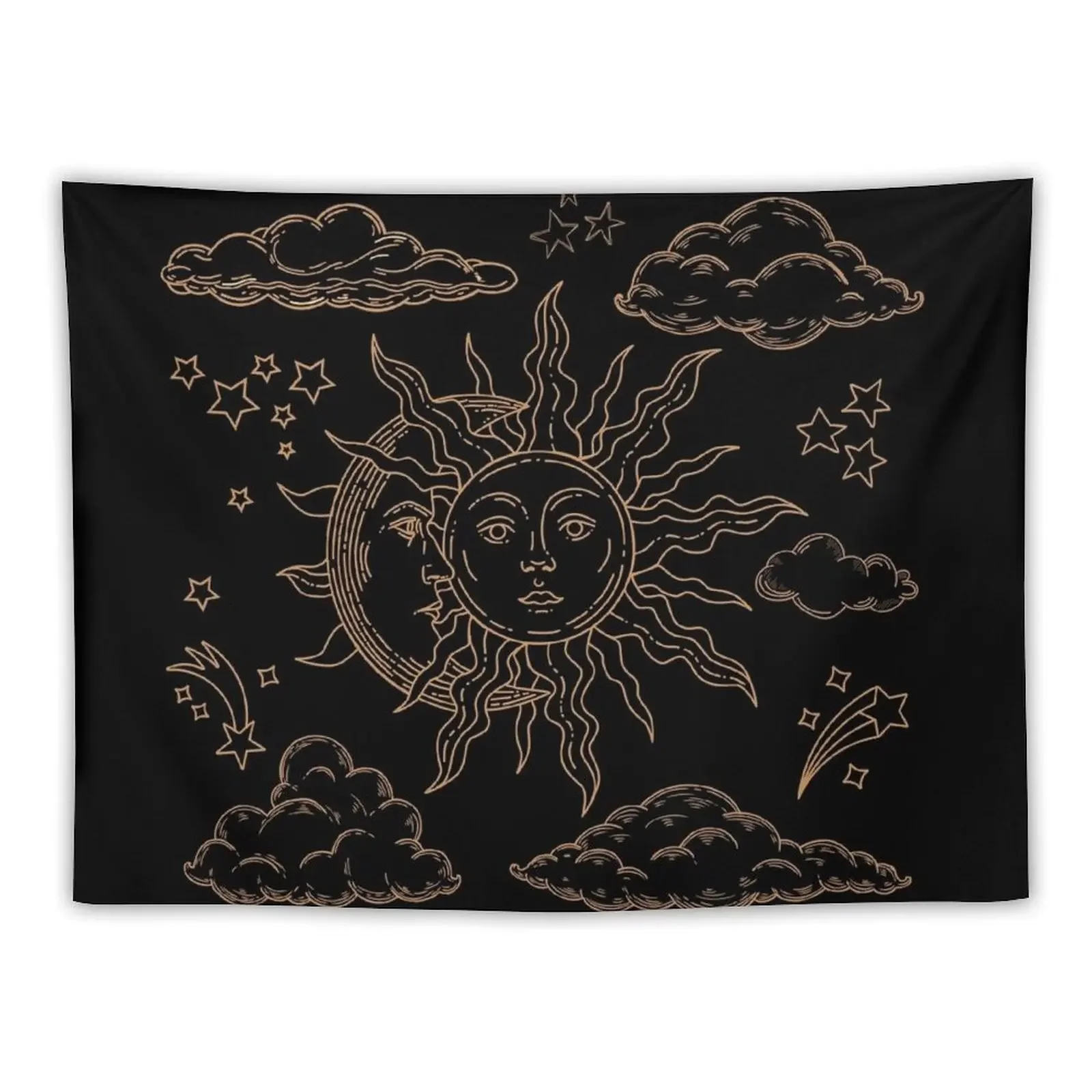 Sun and Moon Vintage,gold,line art Tapestry Wallpaper Home Decor Aesthetic Tapestry