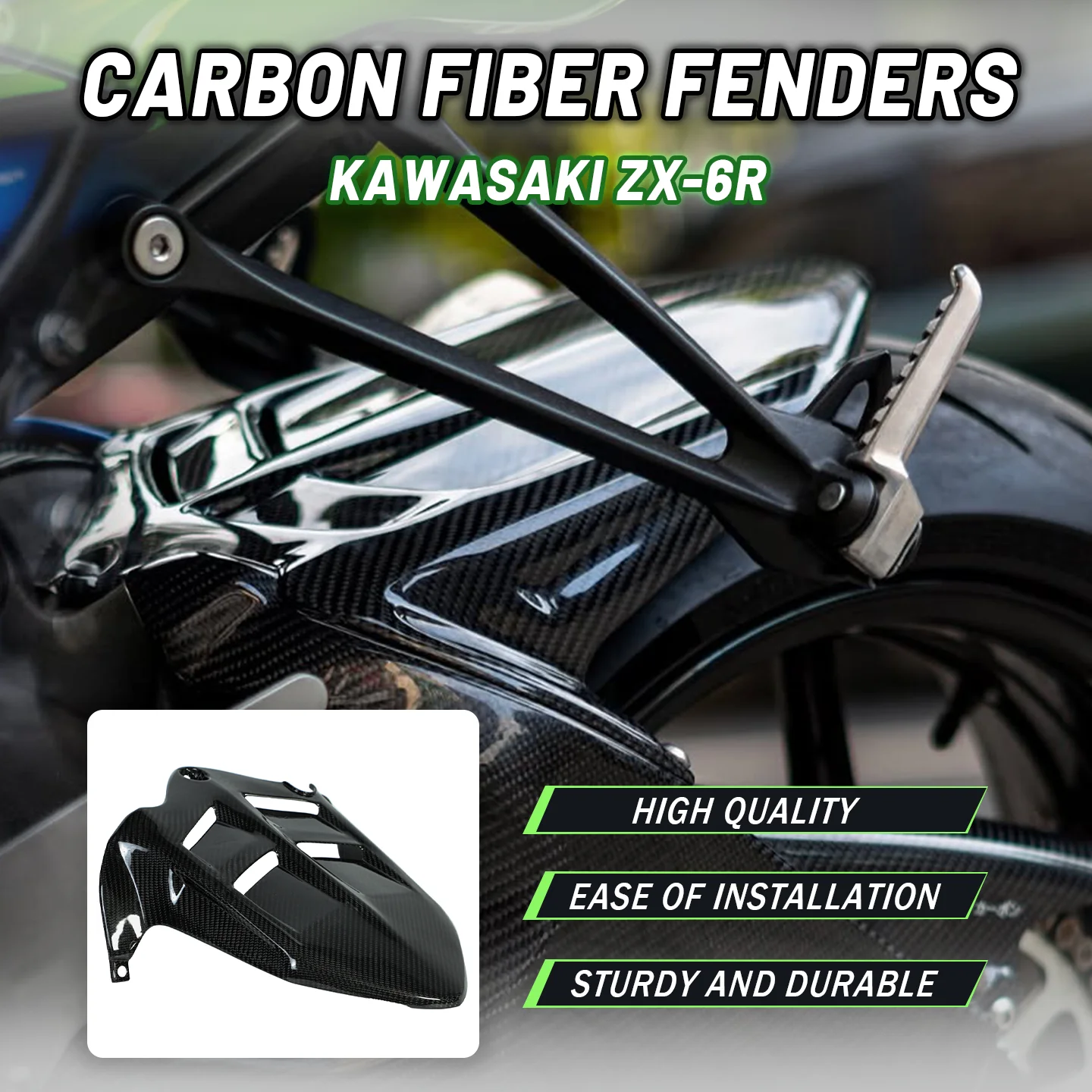 Carbonfaser-Hinterradabdeckung für Kawasaki Ninja ZX6R ZX-6R ZX636 Motorrad Schutzblech Verkleidung 2009-2026