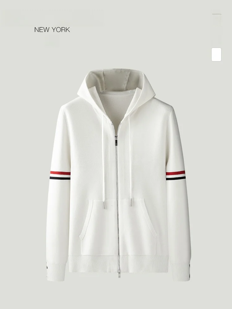 

THOM BEAUN Роскошное классическое мужское шерстяное пальто с капюшоном, осенне-зимнее, в цветную полоску, повседневный кардиган на пуговицах, длинный рукав, этнический стиль