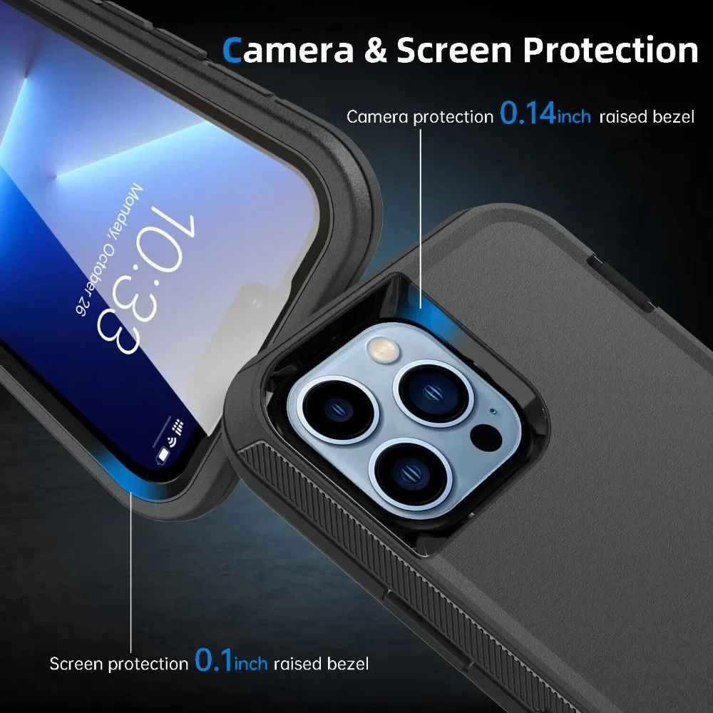 3-in-1 Armor OTT Hülle für iPhone 17 Pro Max, Air 16, 14, 13, 12, 11, 15 Pro Max – Robuste, stoßfeste PC+TPU Hülle mit Gürtelclip – Detail 3