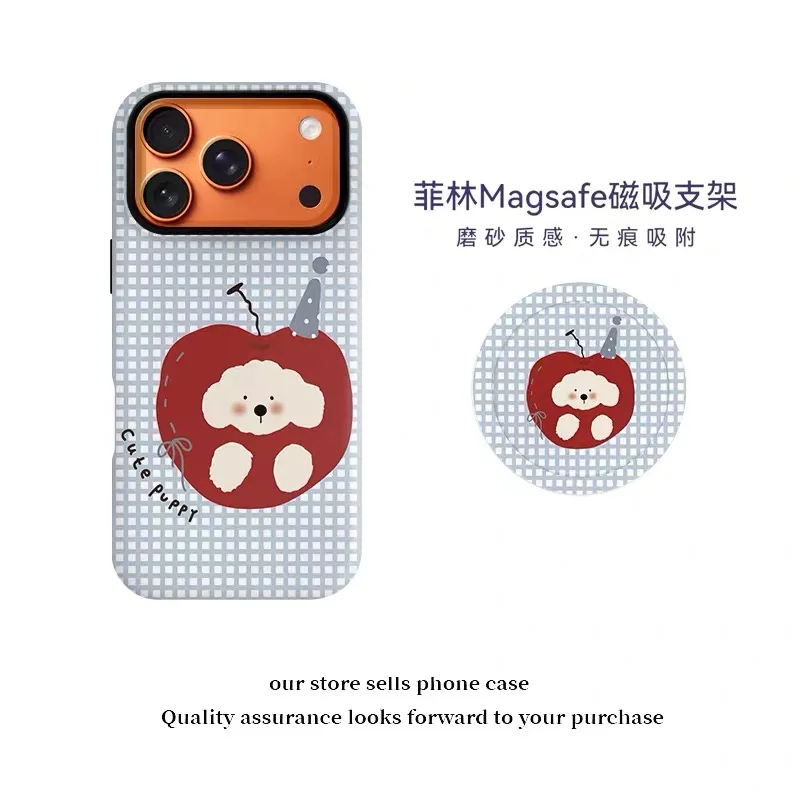 INS Blue Checkered Red Apple Dog Phone Case for Iphone 17 Air 16 PLUS 15 14 13 12 11 Pro Max 13 Mini 12 Mini XS MAX XR X SE CASE