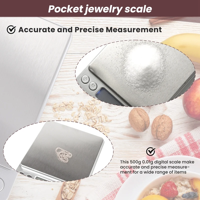 500G 0.01G Digital Scale Electronic Weight Scales Pocket Case Jewelry Scale Food Kitchen Balance Silver