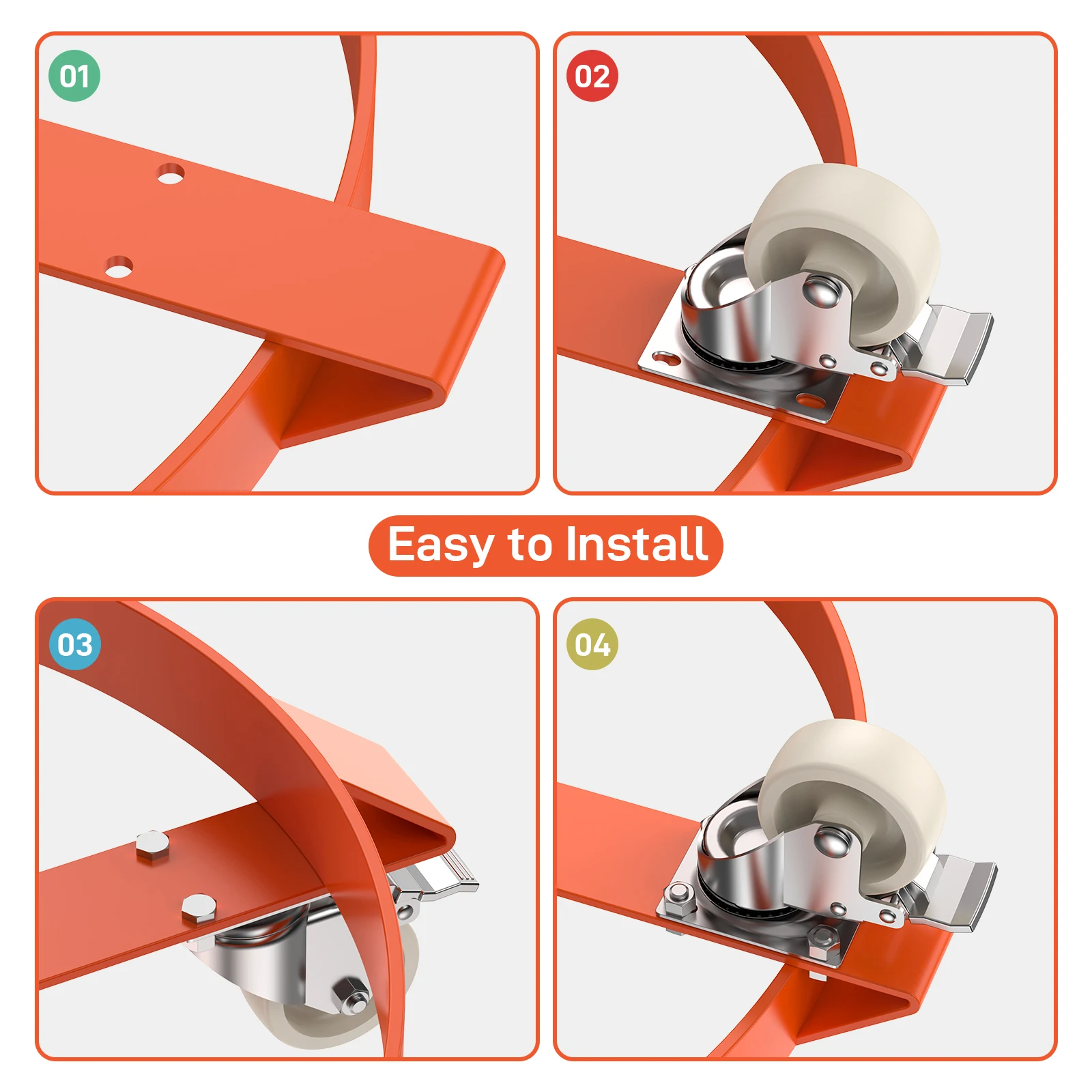 Wózek do beczek 208-litrowych (55 galonów), wytrzymały wózek do beczek z 4 kółkami, udźwig 454 kg (1000 LBS), wózek do koszy na śmieci, nie odchylający się, pomarańczowy, rozmiar S
