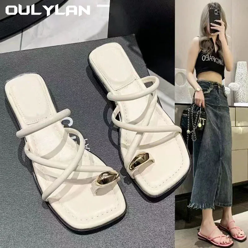 

Oulylan/летние женские тапочки на плоском каблуке, римские туфли, сандалии на низком каблуке, обувь, 2021, женская пляжная обувь с открытым носком