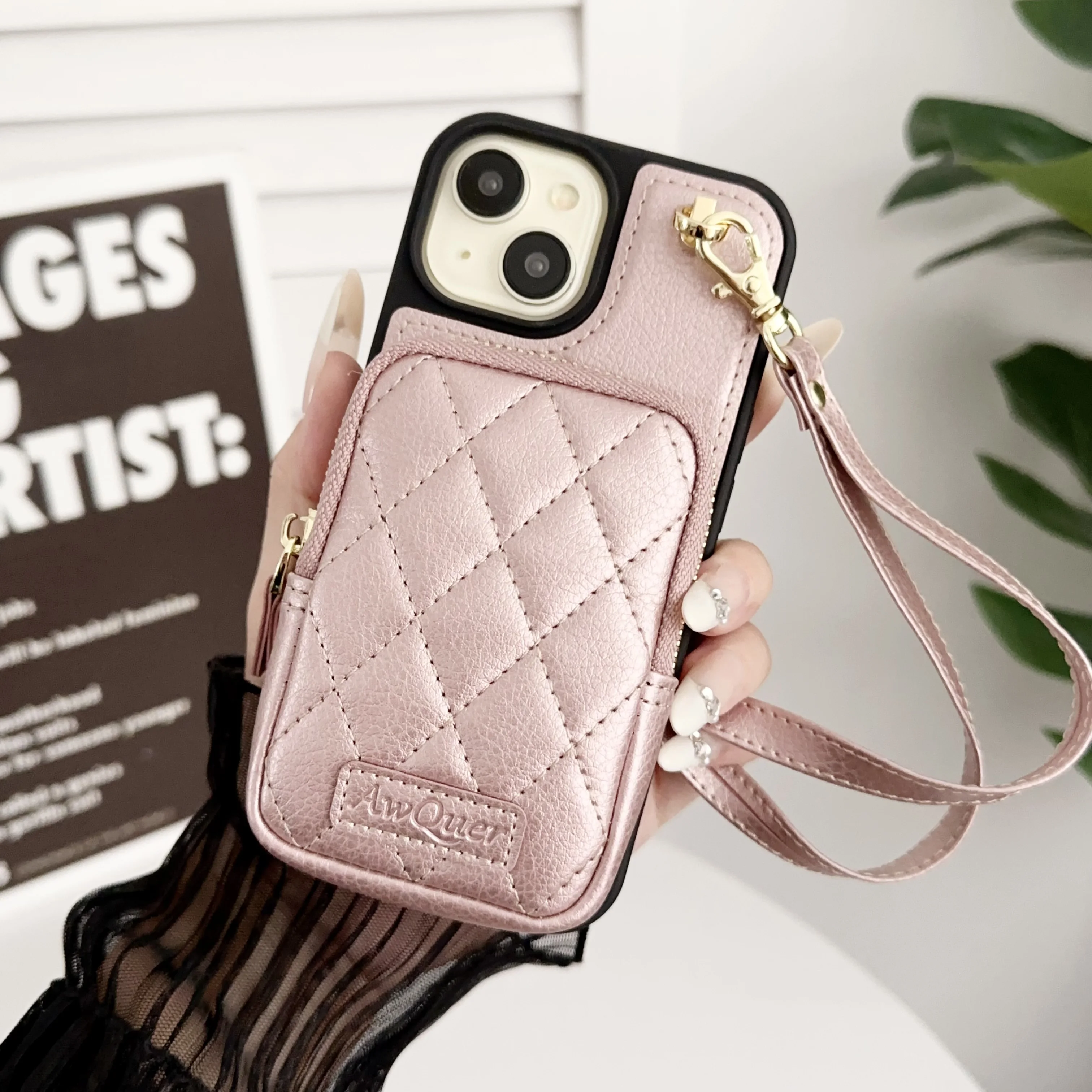 Lanyard Zipper Wallet Leather Phone Case For iPhone 16 15 14 13 12 11 Pro Max Shockproof Stand Bag Pocket Back Cover Accessories