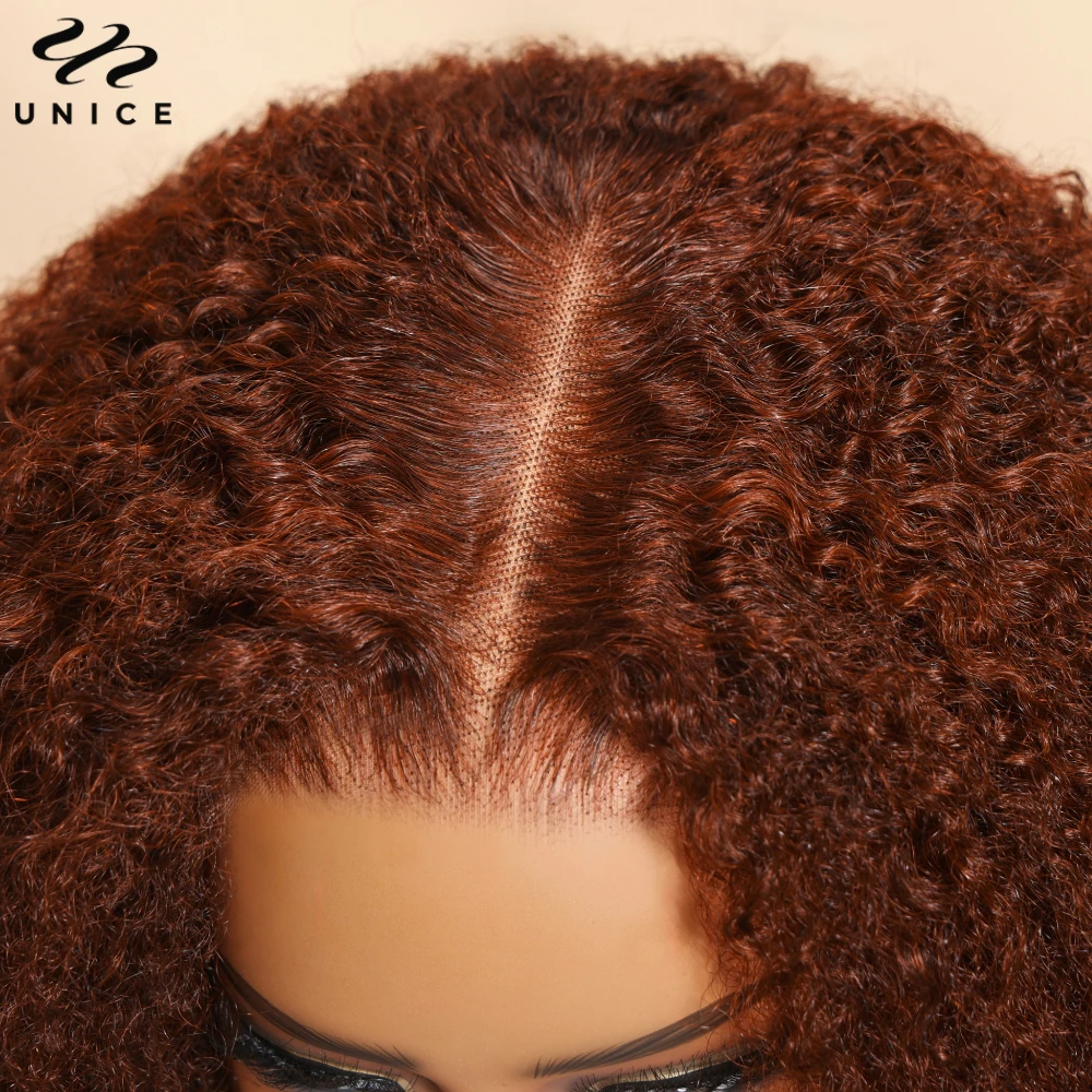 UNICE البني المحمر الأفرو شعر مستعار شديد التجعد 7x5 قبل قطع قبل ابيض غلويليس شعر مستعار شعر الإنسان الدانتيل شعر مستعار أمامي 16 بوصة 180% الكثافة
