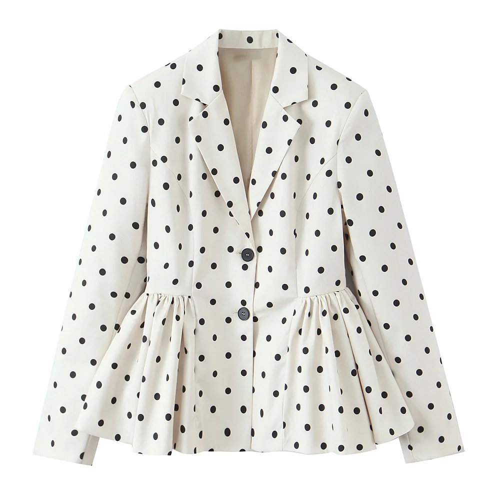 

European and American style foreign trade spring new fashion versatile polka dot fluffy bud hem slim suit jacket