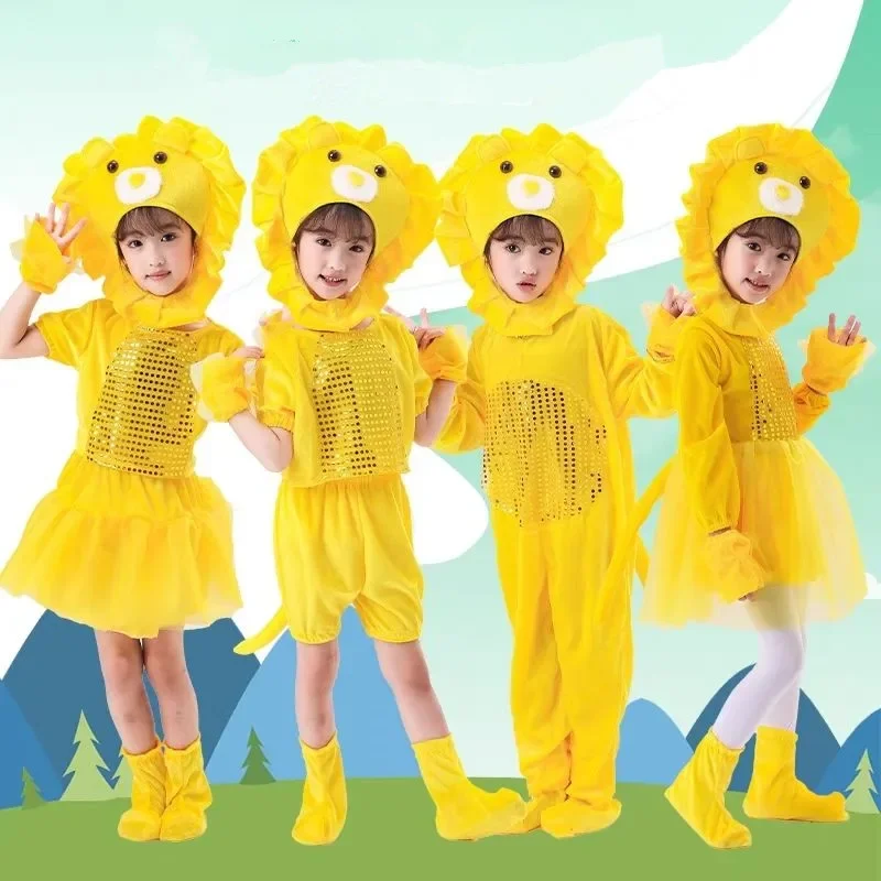 

Yellow Lion Costume Child School Kindergarten Animal Dance Clothing Cute Cosplay Suits Festival Party Wear