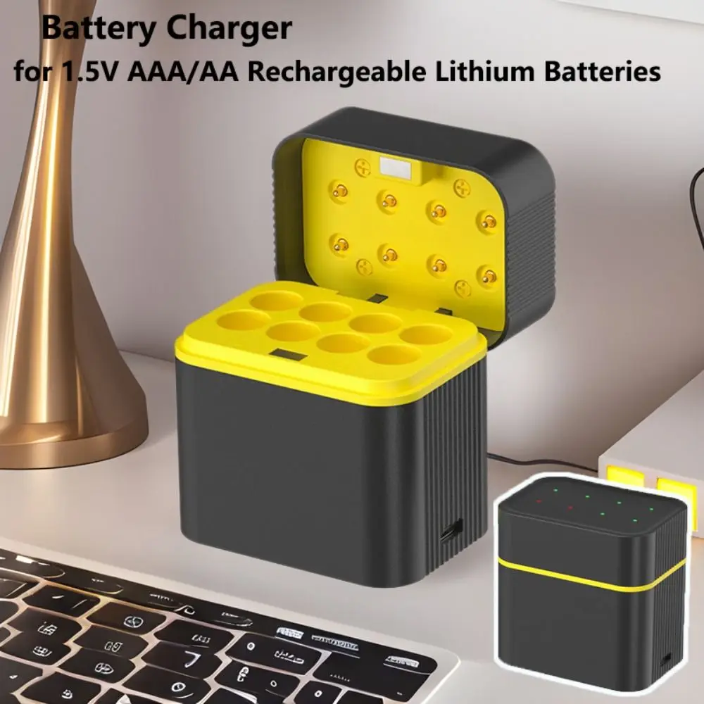 1.5V AA/AAA Lithium Battery Charger 8 Slots 1200 Times Recycle Smart Battery Charger Type-C Port Intelligent Flip-top