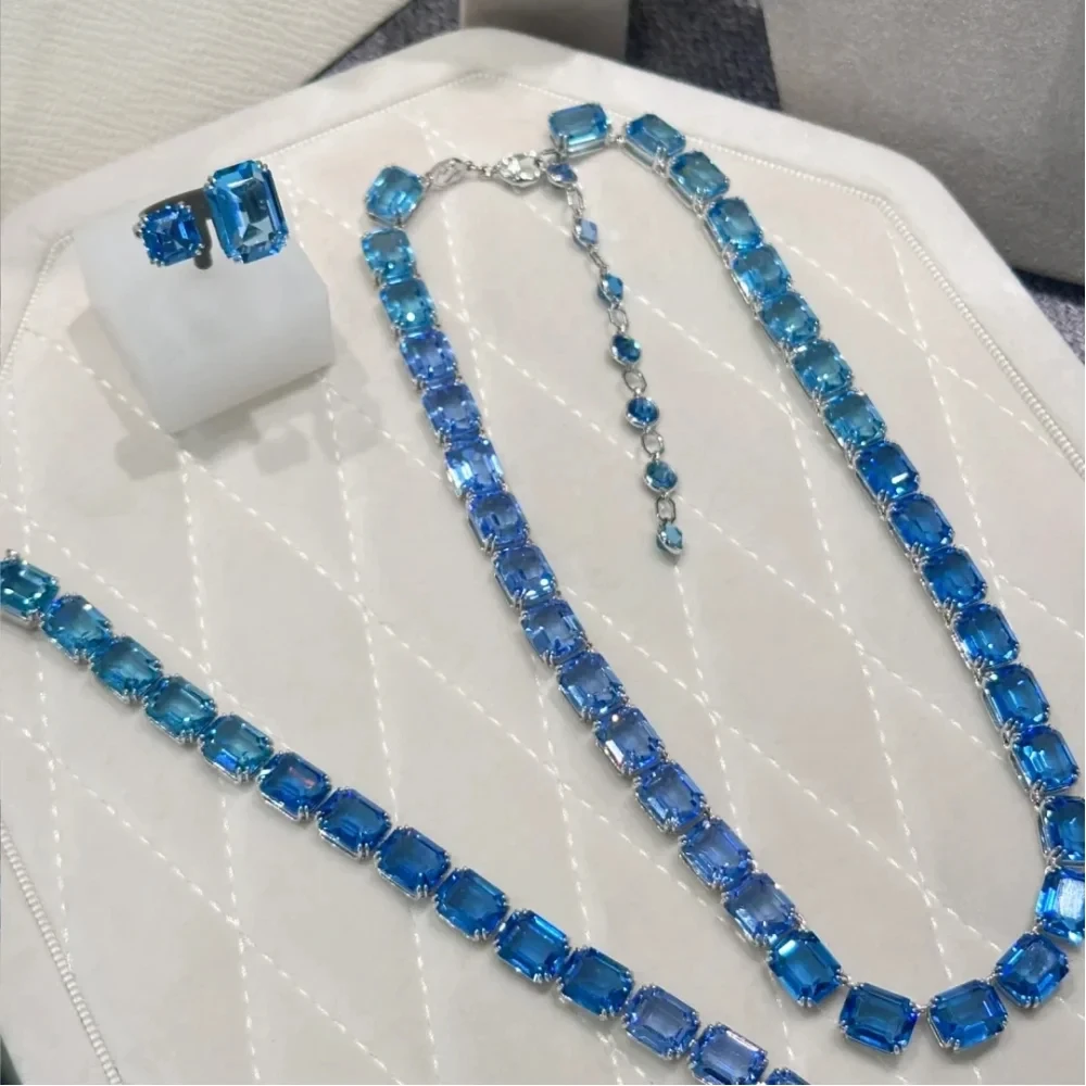 2026 New Original High-end Jewelry Set Fashion Square Cut Crystal Luxury Brand for Women Necklace Bracelet Ring Memorial Gift