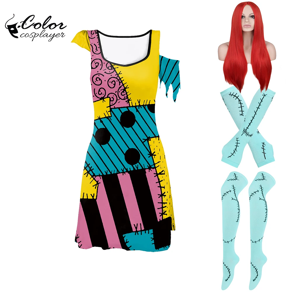 Halloween Sally Dress Suit Women Cosplay Costume Funny Sally Wig Socks Set  Christmas Movie Dress Up Carnival Gown Party Outfit - AliExpress 200000532