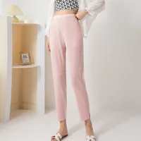 Miyake Pleated Fashion  Cropped Pants  Solid Color Large Size Slim Fit Slimming Urban Casual Ankle Banded Pants Split Y2k Pants - Image 5