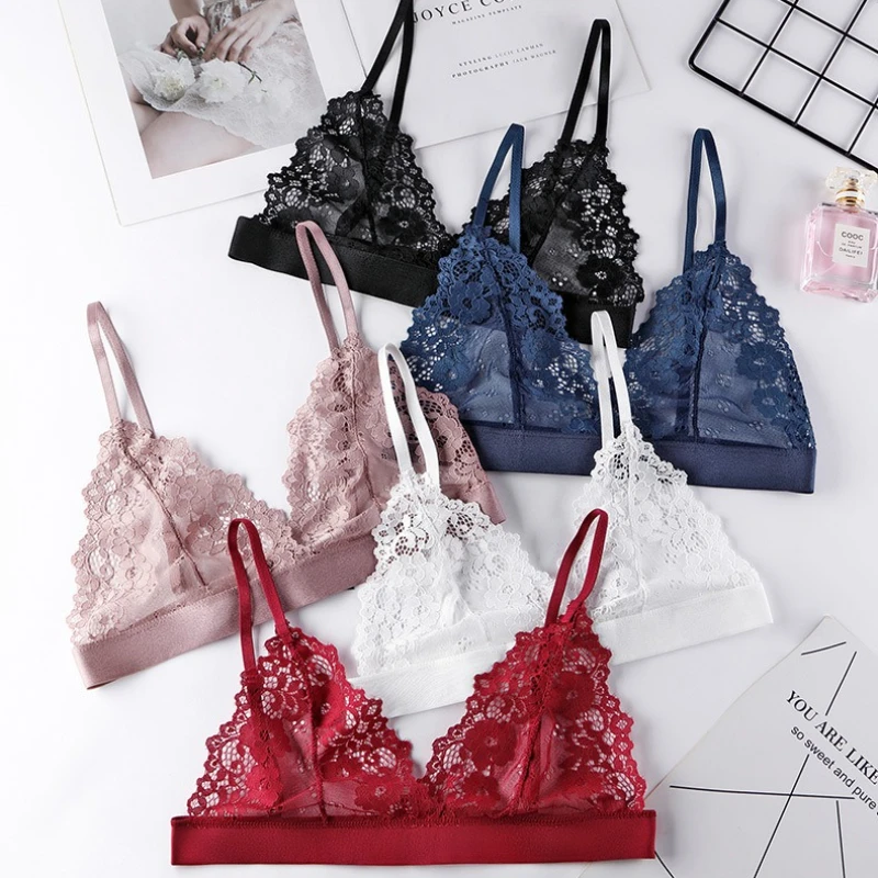 패션 여성 클래식 투명 레이스 섹시 유혹 속옷 울트라 씬 브라 푸쉬업 브래지어 무선 브라렛 란제리