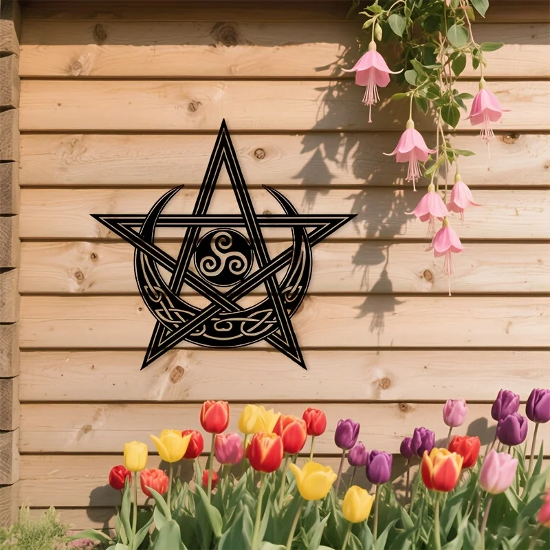 CIFBUY Celtic Pentagram Moon Metal Wall Art, Iron Knotwork Wall Decor For Living Room Bedroom, Pagan Home Decoration Wall Sculpt