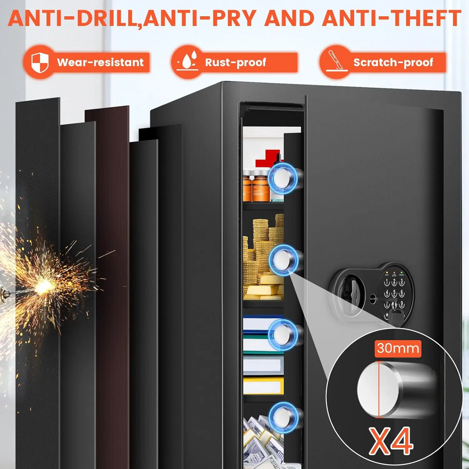 5.6 Cu ft Extra Large Home Safe Box Fireproof Waterproof, Security Box with Fireproof Bag, Digital Keypad and 3 Removable Steel