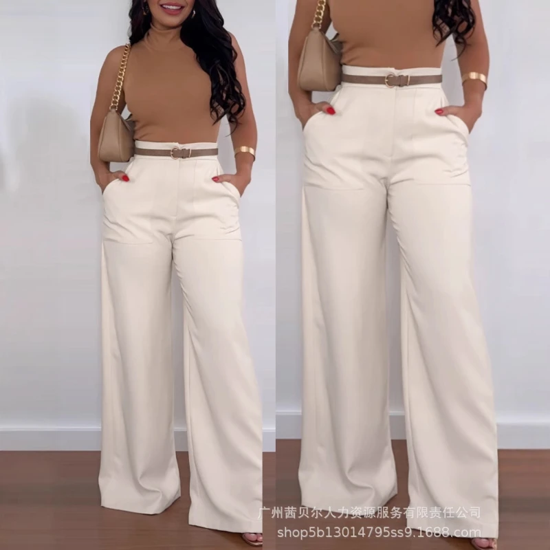 

Long Pants Women Wide Leg Pants High Waist Straight Trousers Y2k Streetwear Elegant Splice Mom Elegant Casual Loose Capris