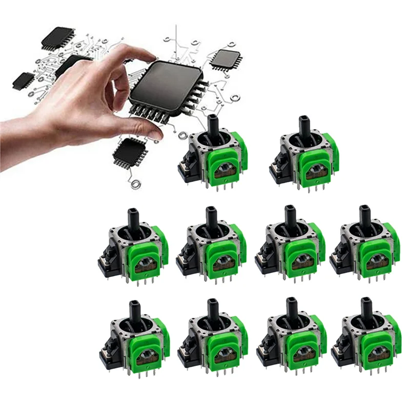 10 PCS For PS5 Hall Electromagnetic Joystick Potentiometer Green Metal+Plastic Adjustable Electromagnetic IC Joystick-X62A